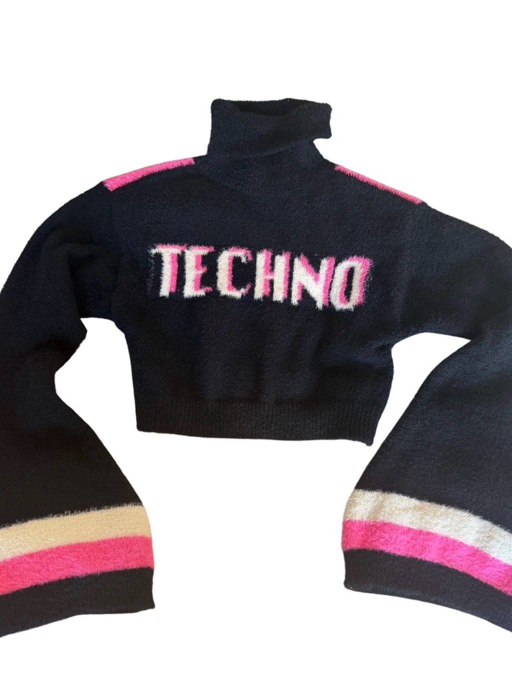 New Dolls Kill Club Exx Techno Sweater Fuzzy Eyelash Sz Xs Black Pink Flared